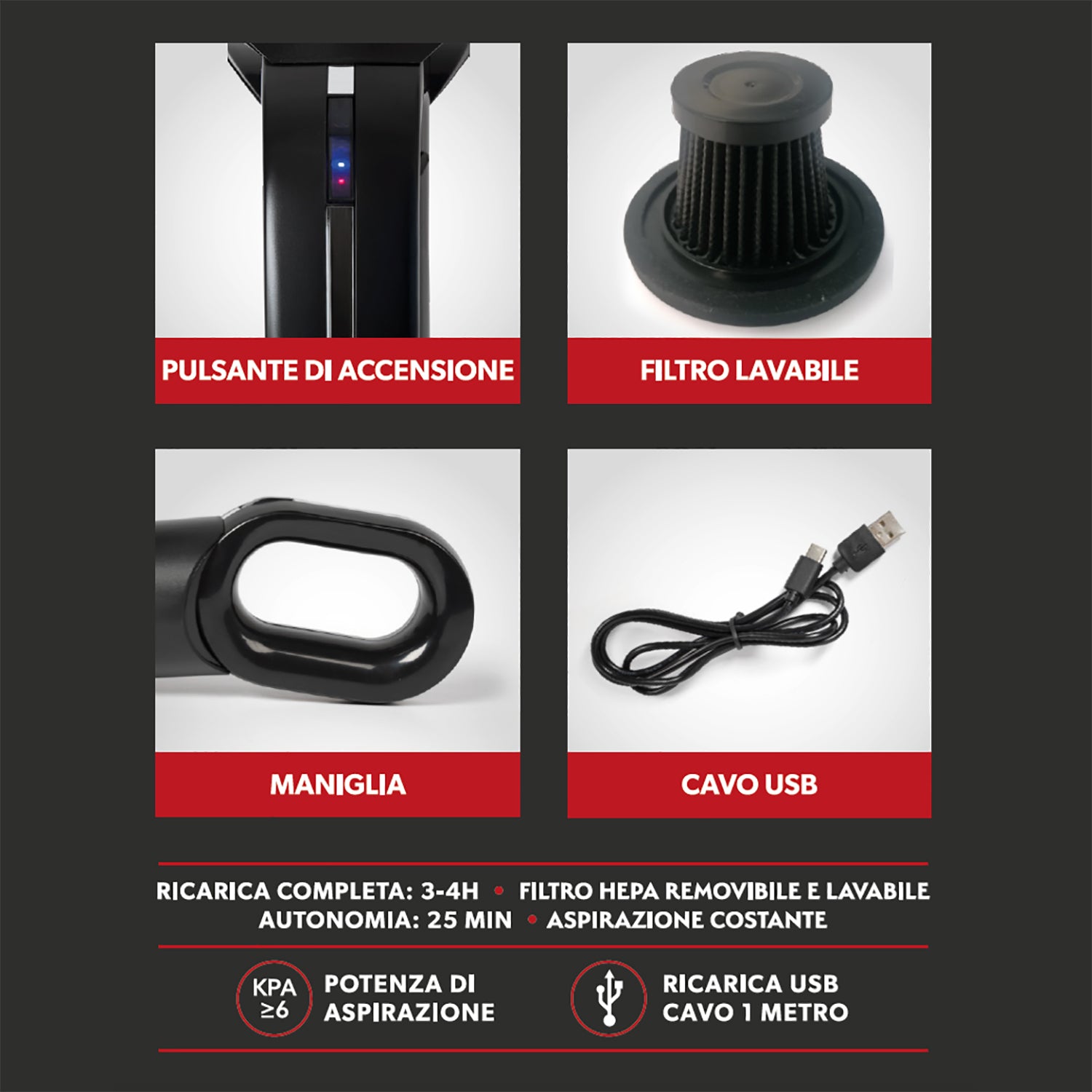 DICTROLUX - Aspirapolvere Portatile Senza Fili 2in1 Rapid Dust Cordless serie 720S 60 Watt